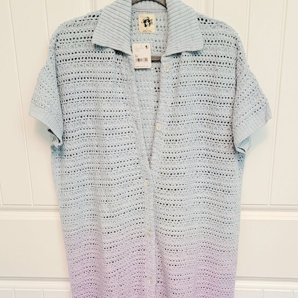 Free People Size Medium Ombré Open Stitch Short Sleeve Knit Cardigan NWT $248 - Picture 5 of 12